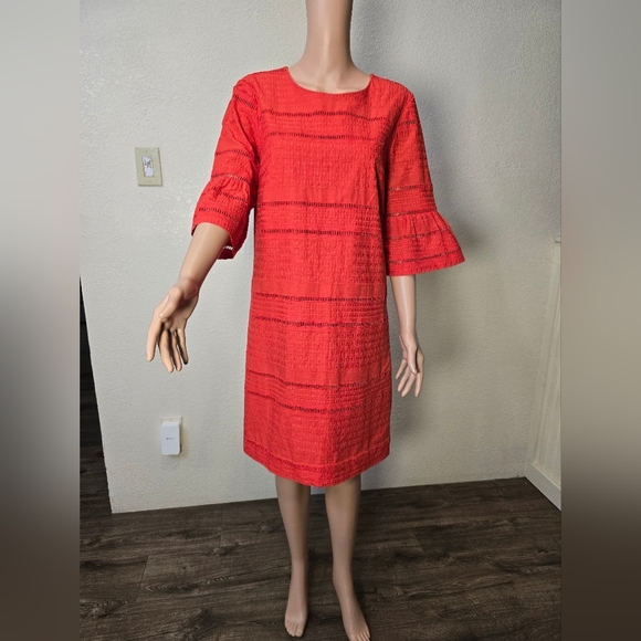 J. Crew Dress Flutter Sleeve Eyelet Design Shift Orange Dress Size 8T - Picture 4 of 10